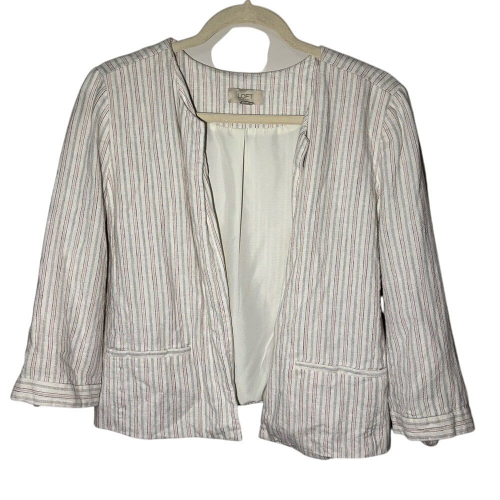 LOFT White and Pink Blazer‎ with Open-Front Design